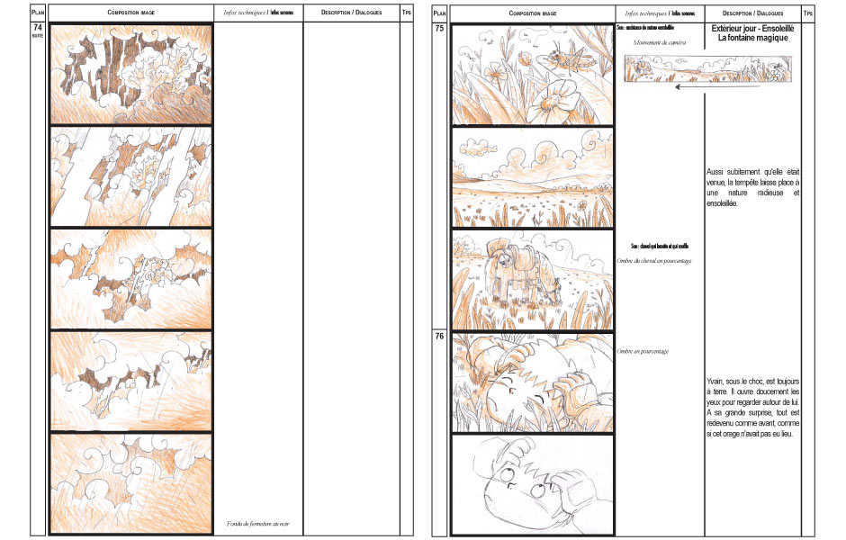 Le chevalier au lion - premiére version du Story board - 2002