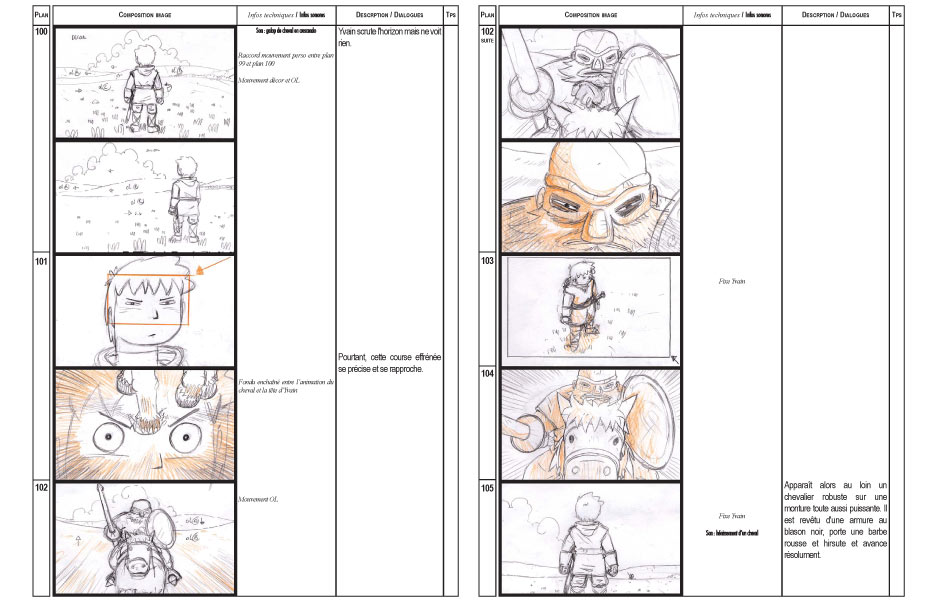 Le chevalier au lion - premiére version du Story board - 2002